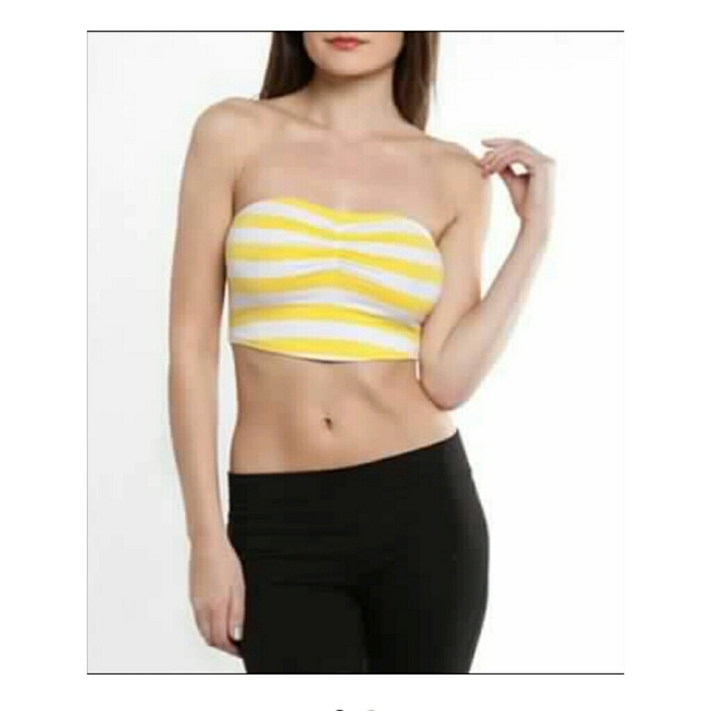 Stripe yellow and white Bandeau bra crop top shirt